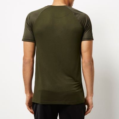 Dark green mesh raglan sleeve T-shirt